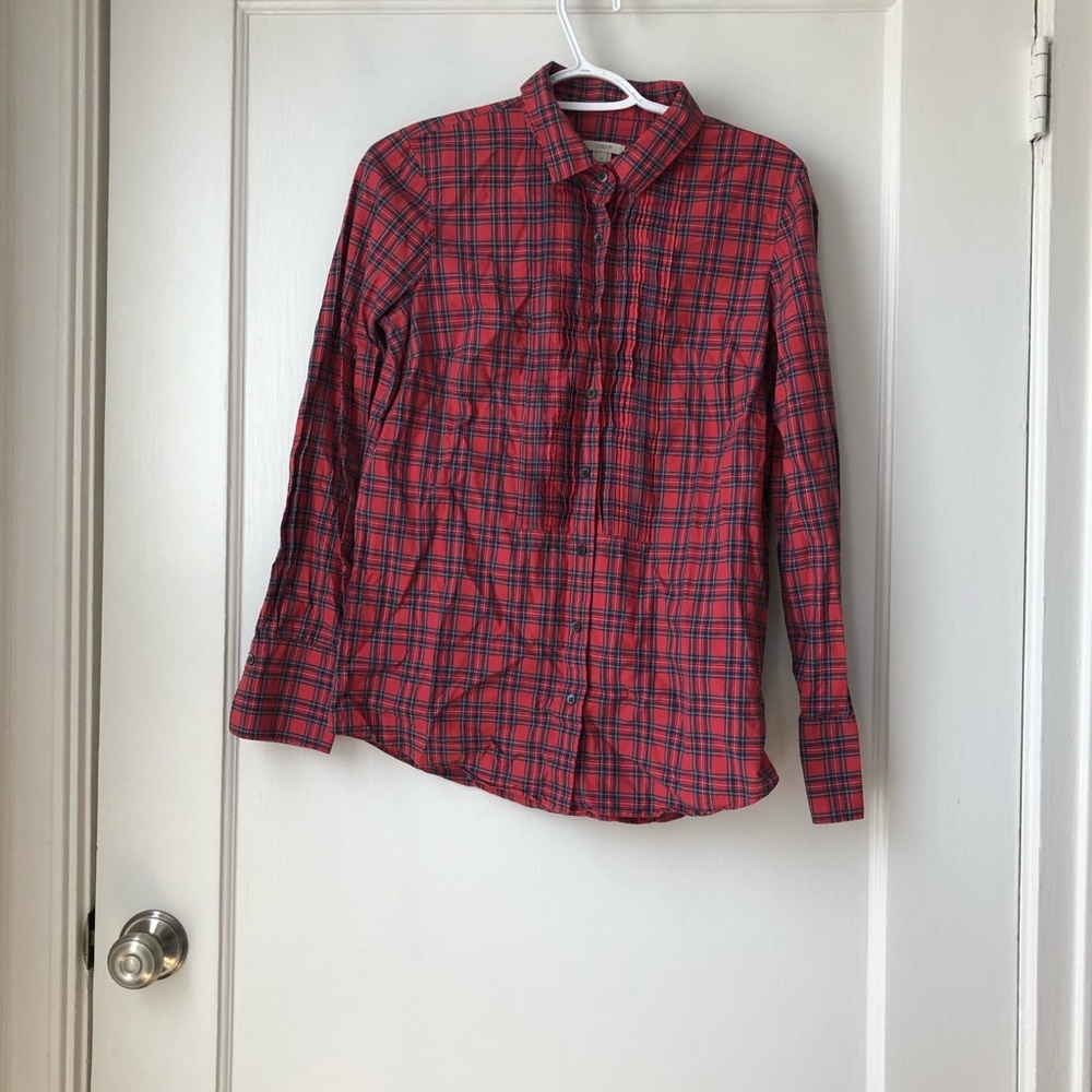 Jcrew women’s red tartan button up shirt
